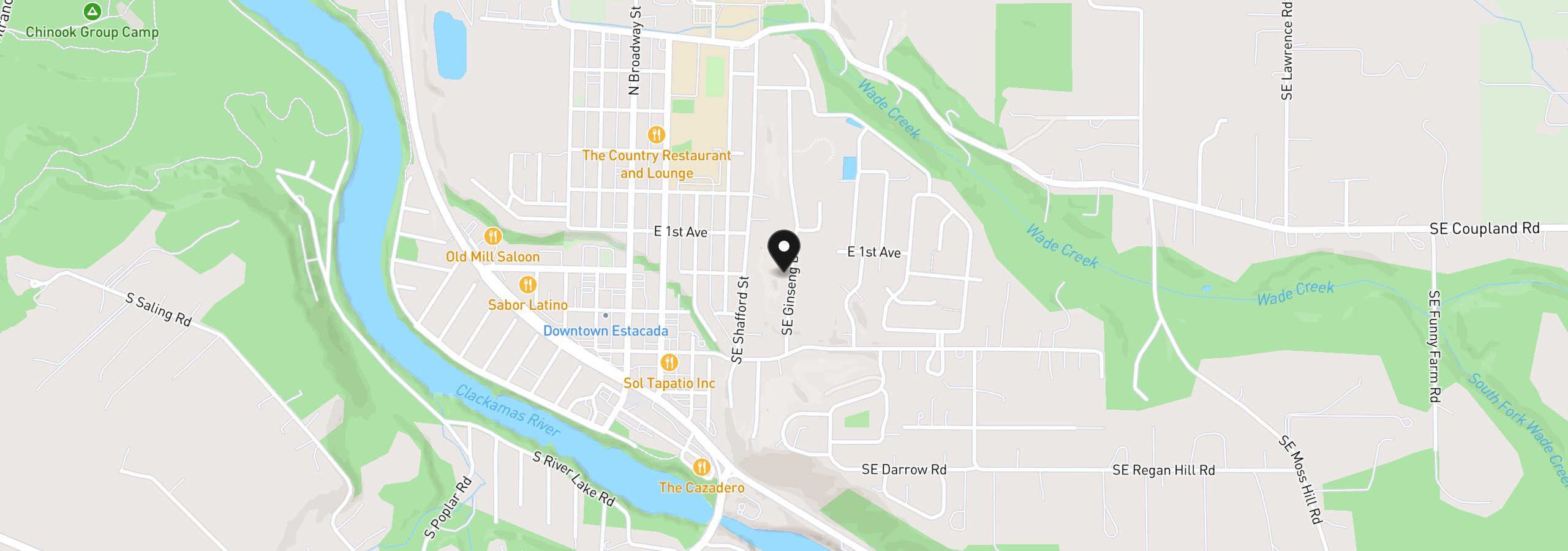 Map showing the location of 203 SE Ginseng Dr, Estacada, OR 97023