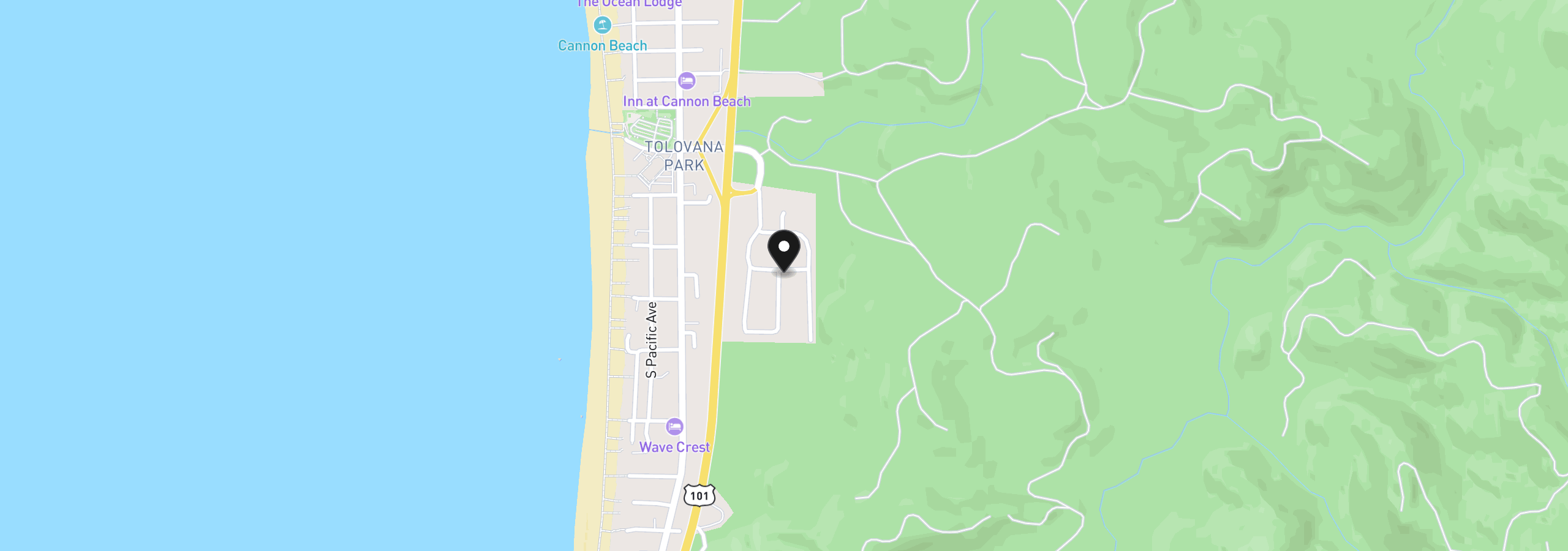 Map showing the location of 3715 Coho Pl, Cannon Beach, OR 97110