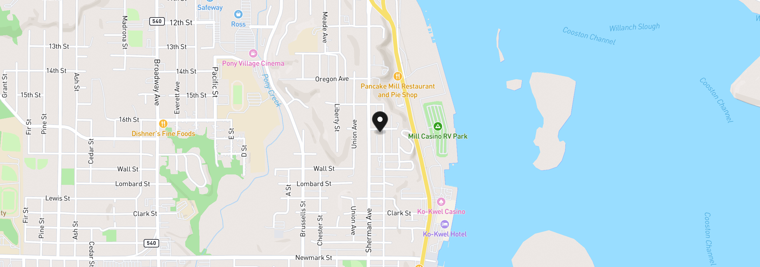 Map showing the location of 2606 Sheridan Ave, North Bend, OR 97459