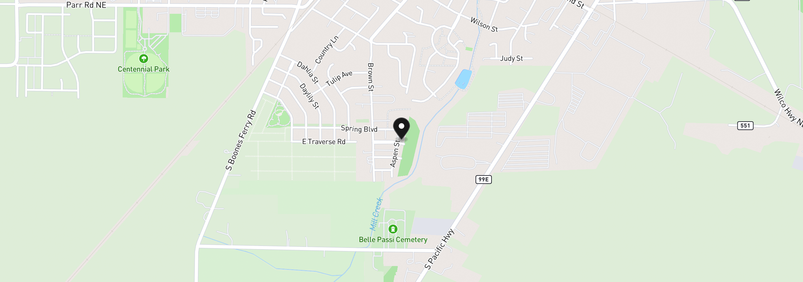 Map showing the location of 1586 Aspen St, Woodburn, OR 97071
