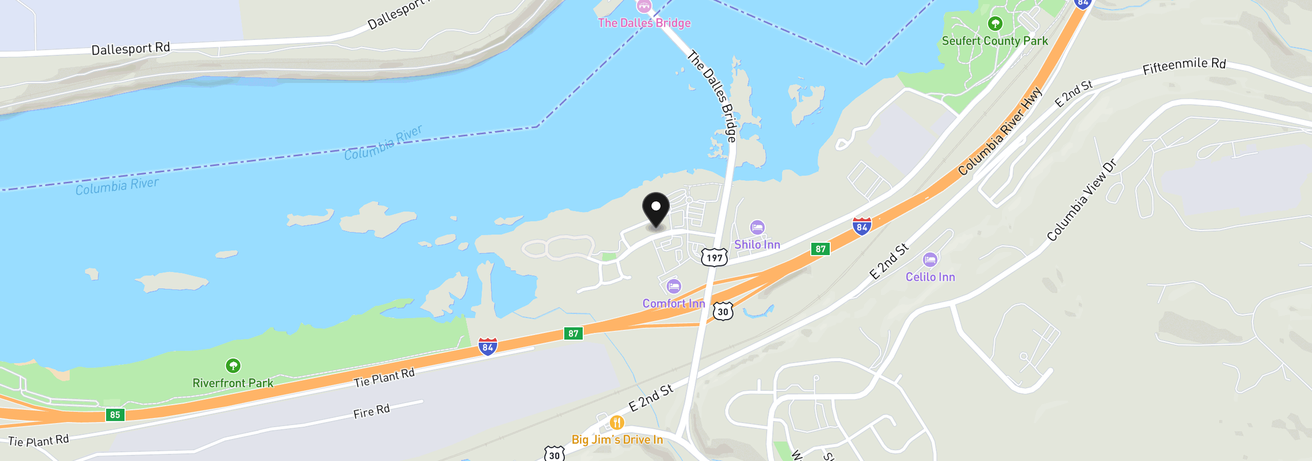 Map showing the location of 1300 Lone Pine Blvd, The Dalles, OR 97058