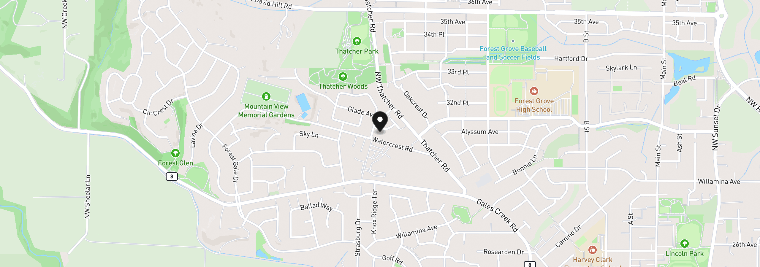 Map showing the location of 908 Rosebud Ct, Forest Grove, OR 97116