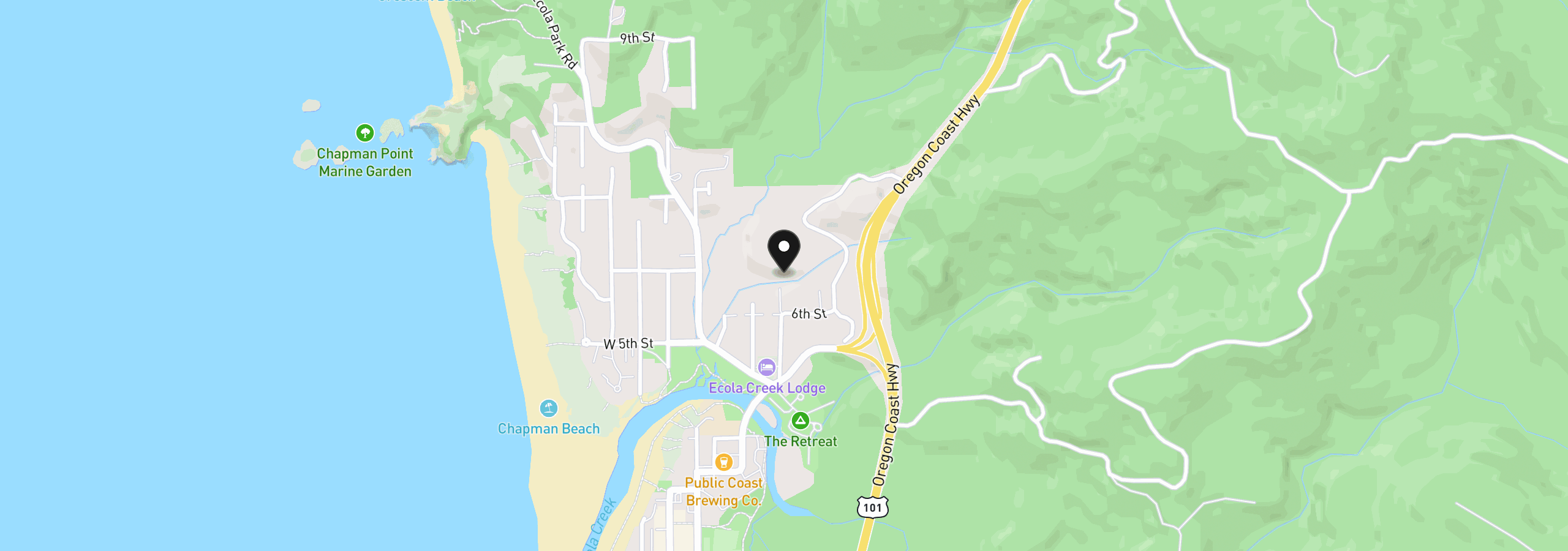 Map showing the location of Land end of Beech St, Cannon Beach, OR 97110