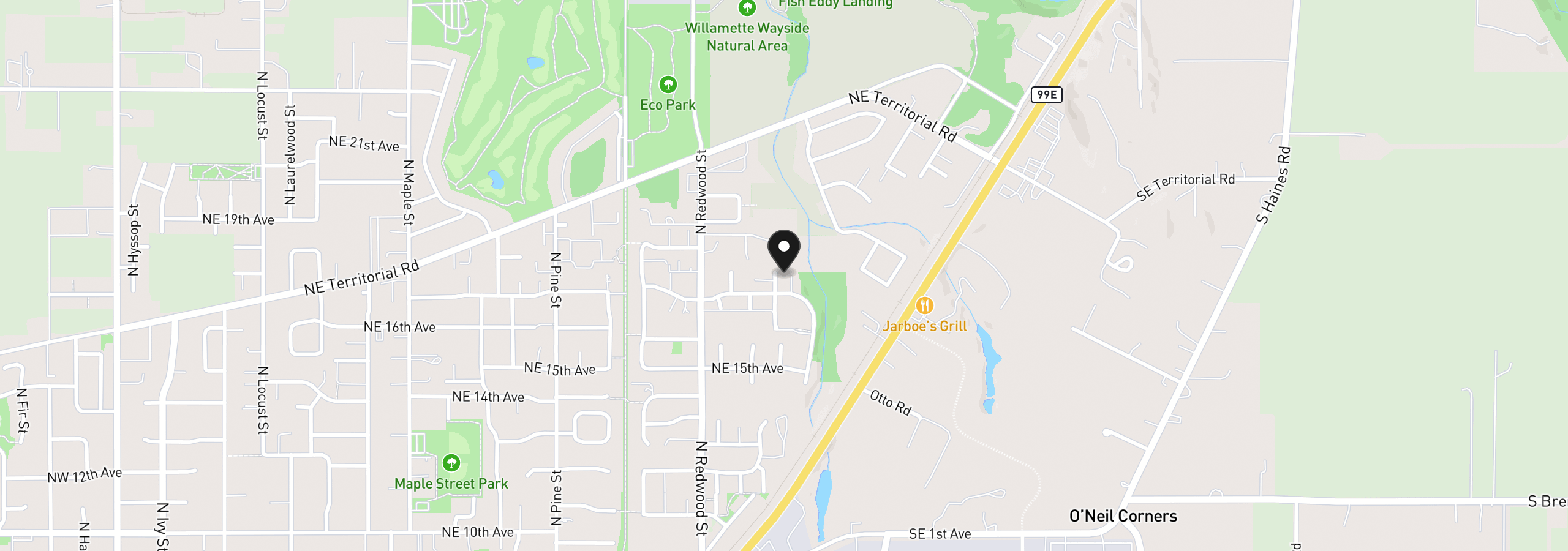 Map showing the location of 1736 N Sweetgum St, Canby, OR 97013
