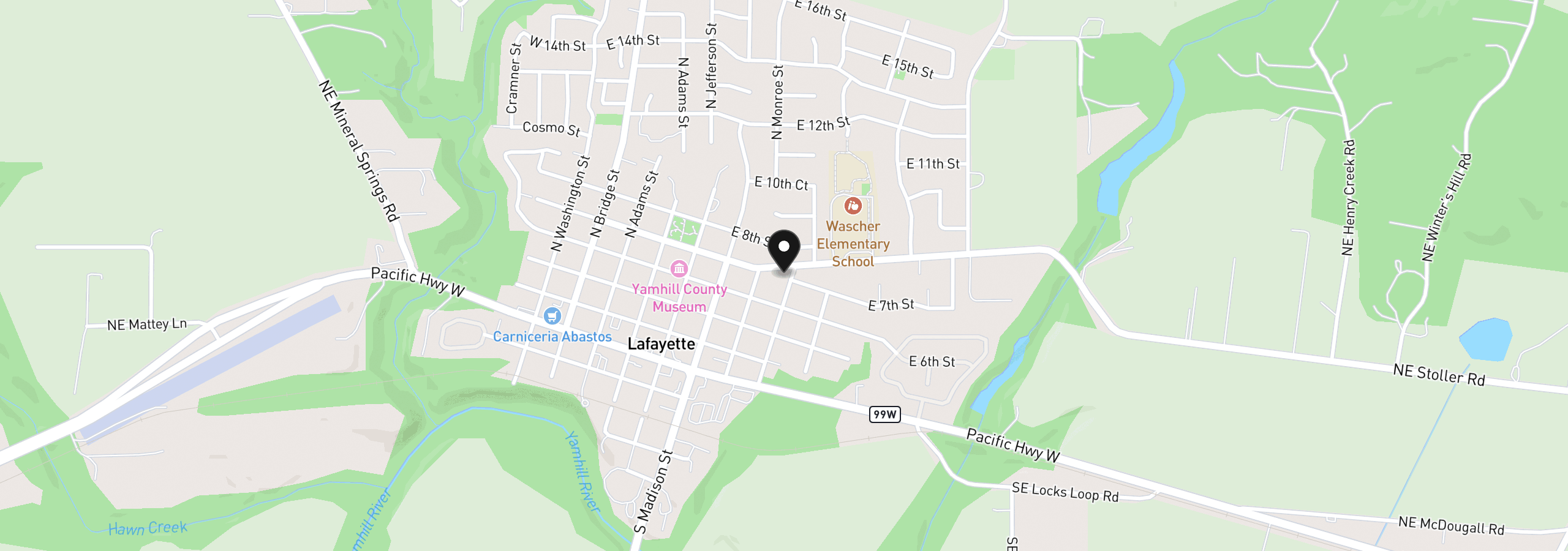 Map showing the location of 755 7th Street Ext, Lafayette, OR 97127