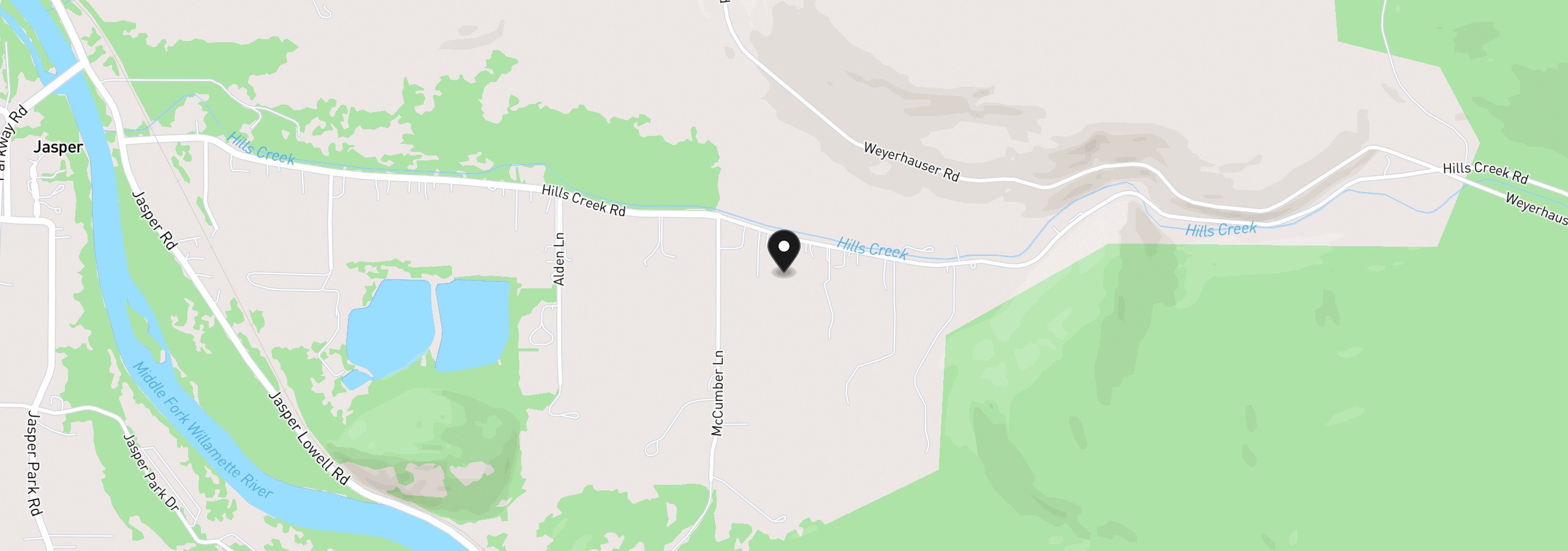 Map showing the location of 37410 Hills Creek Rd, Springfield, OR 97478