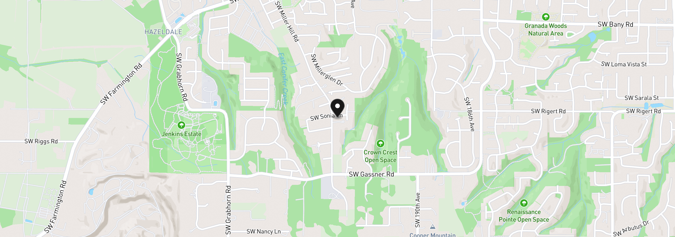 Map showing the location of 19612 SW Sonia Ln, Beaverton, OR 97007