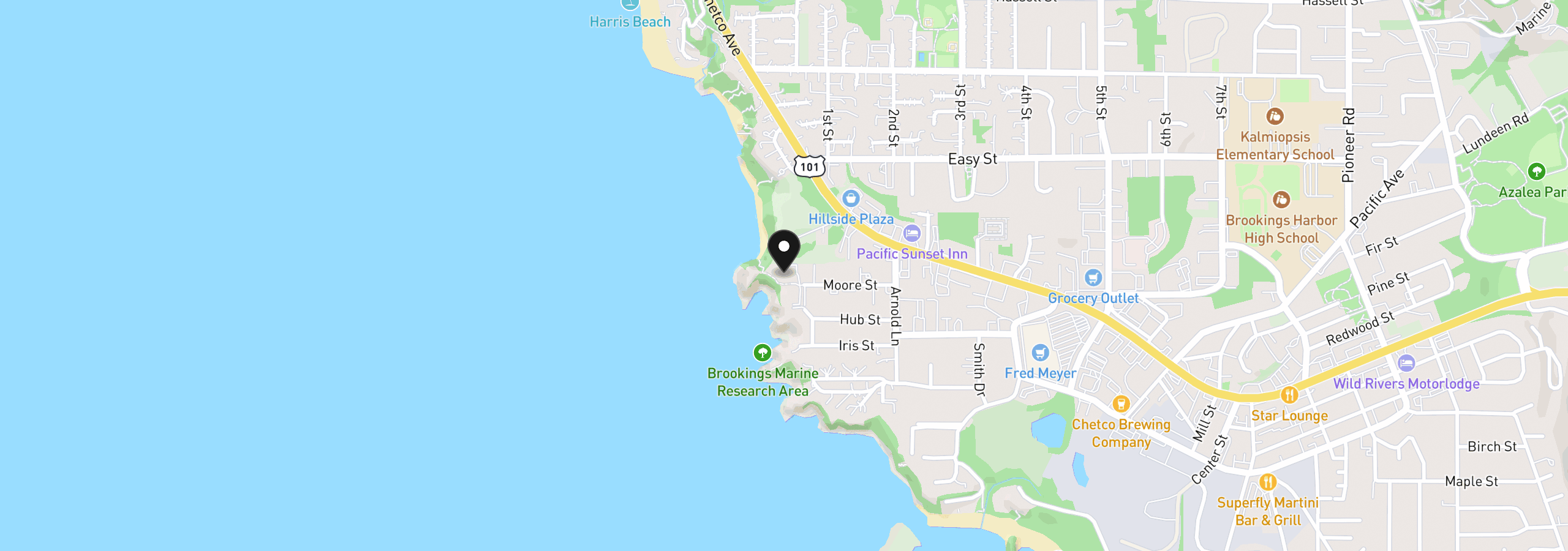 Map showing the location of 1307 Moore St 803, Brookings, OR 97415