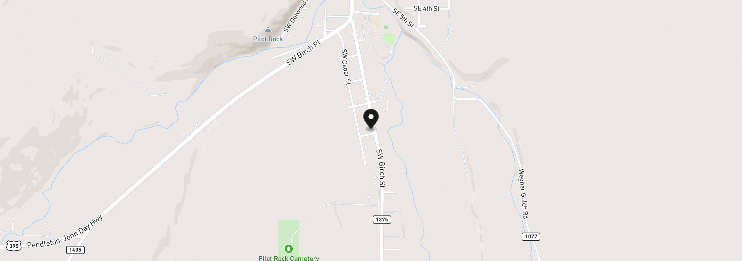 Map showing the location of 889 SW Birch St, Pilot Rock, OR 97868