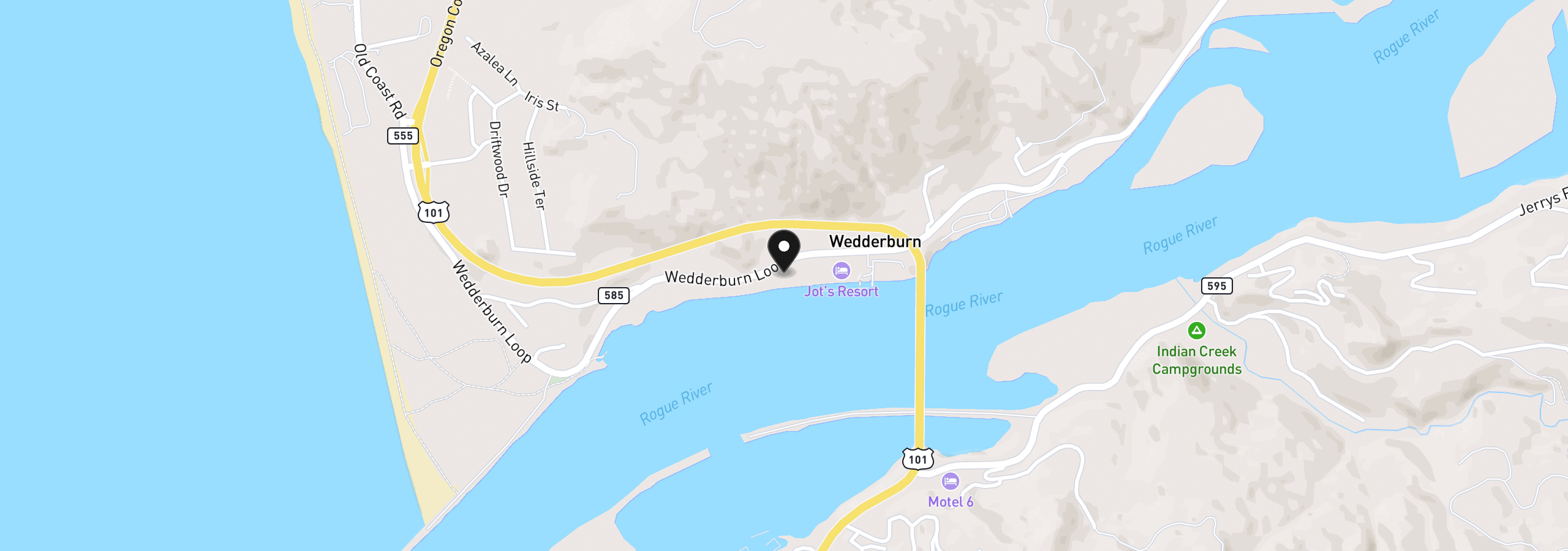 Map showing the location of 94304 Wedderburn Loop 422, Gold Beach, OR 97444