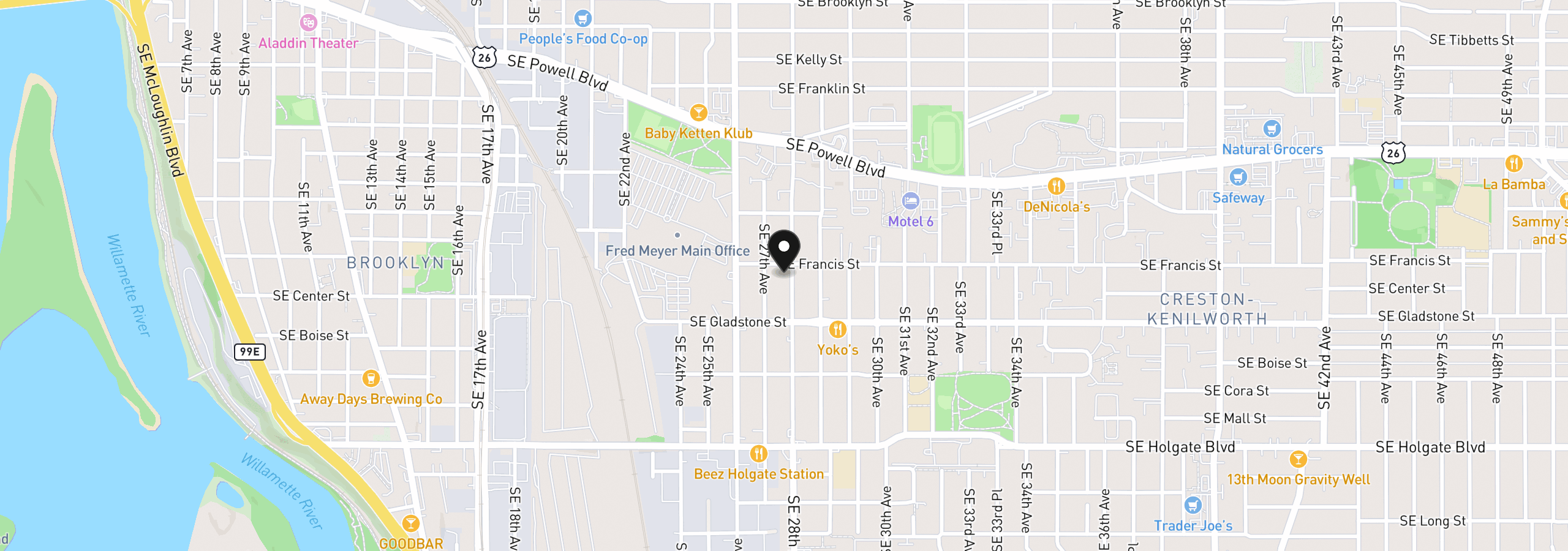 Map showing the location of 3915 SE 28th Ave, Portland, OR 97202
