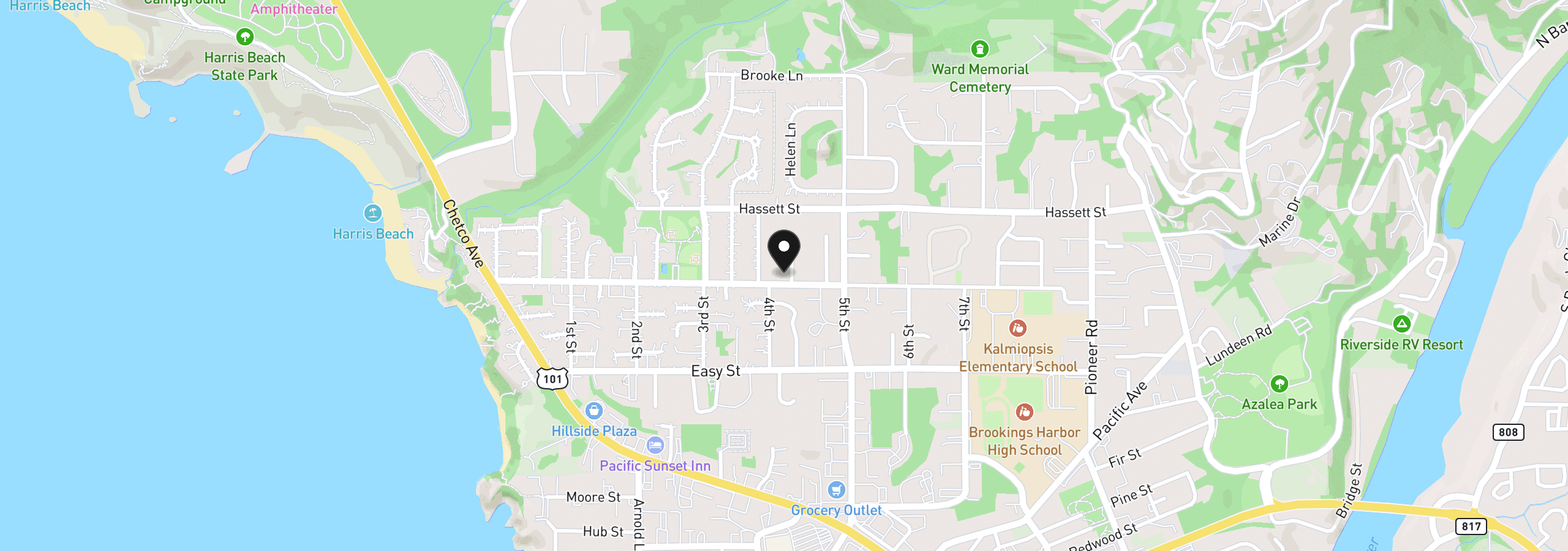 Map showing the location of 815 Crestwood Pl, Brookings, OR 97415