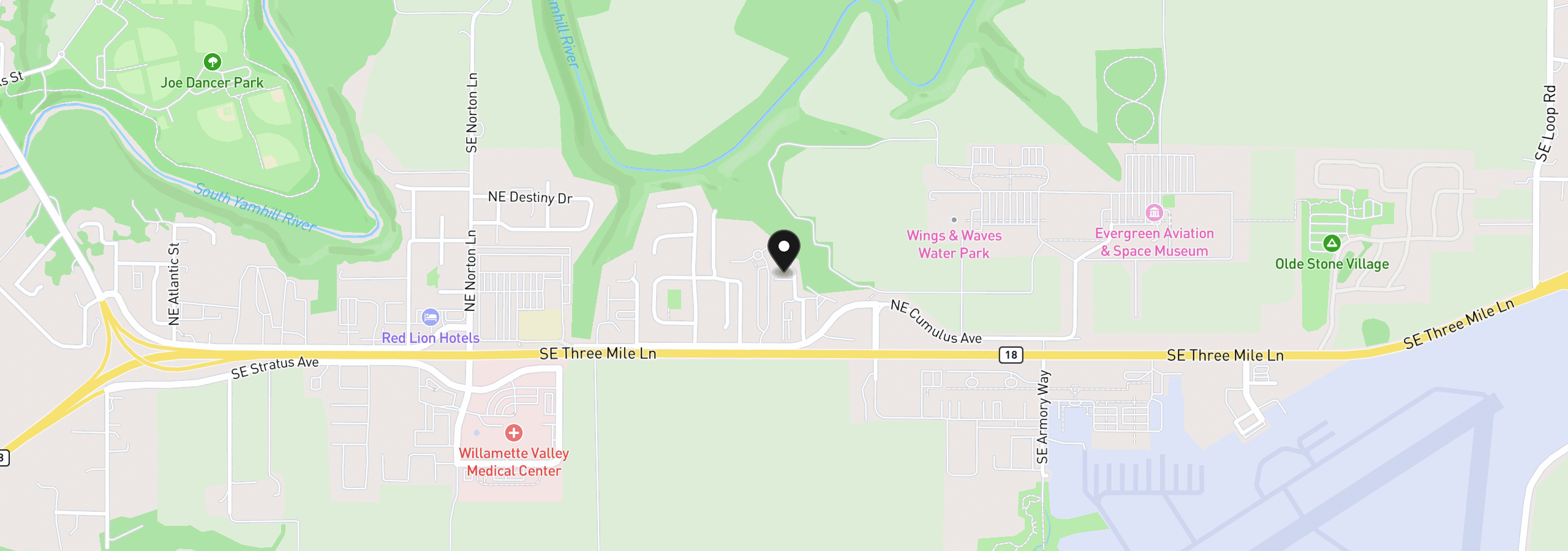 Map showing the location of 383 NE Fircrest Pl, McMinnville, OR 97128