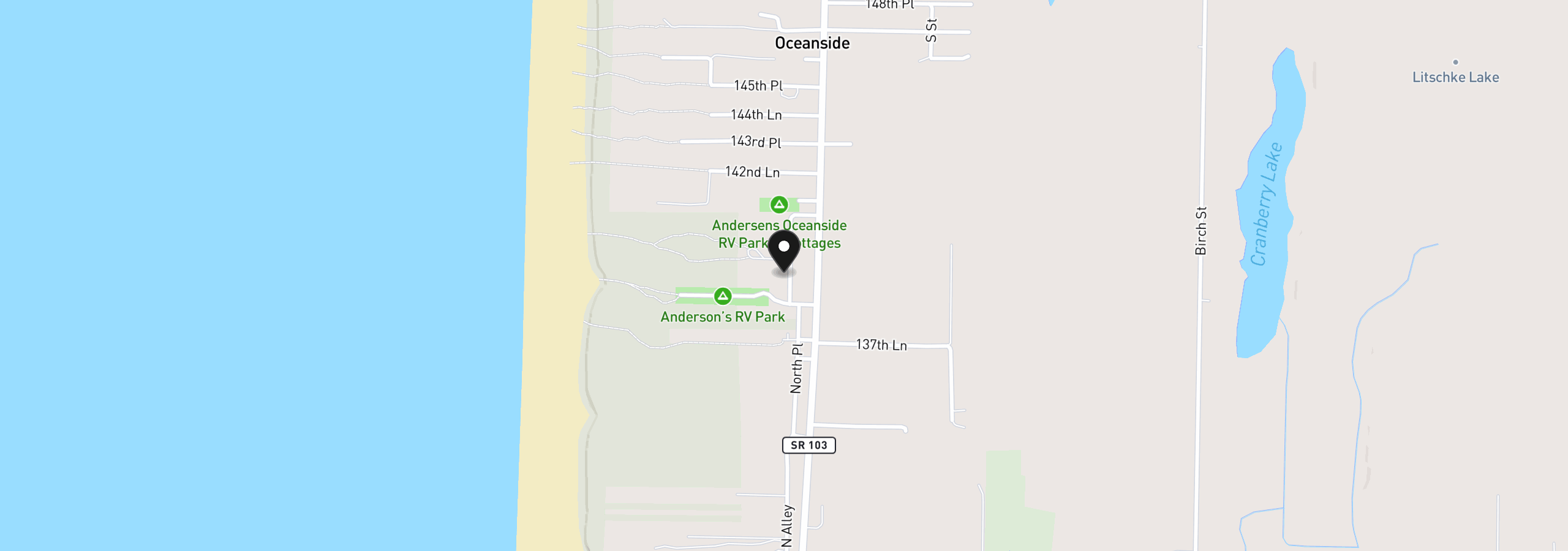 Map showing the location of 13907 N St, Long Beach, Wa 98631