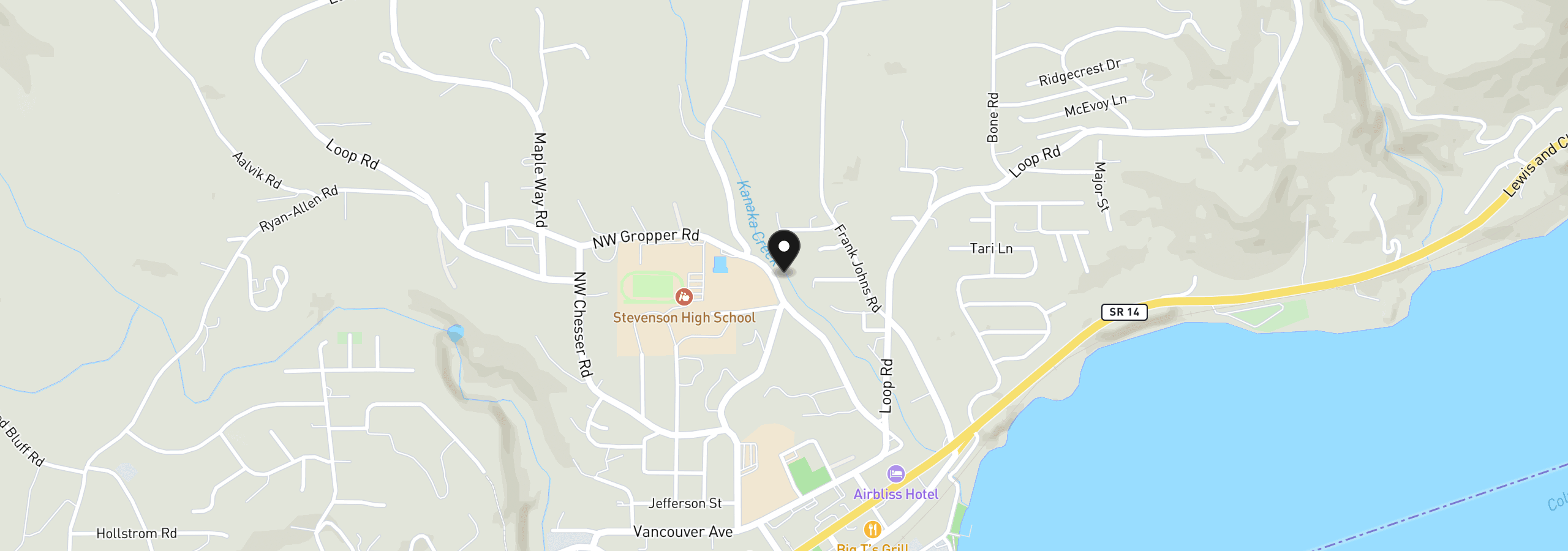 Map showing the location of 460 NW Kanaka Creek Rd, Stevenson, Wa 98648