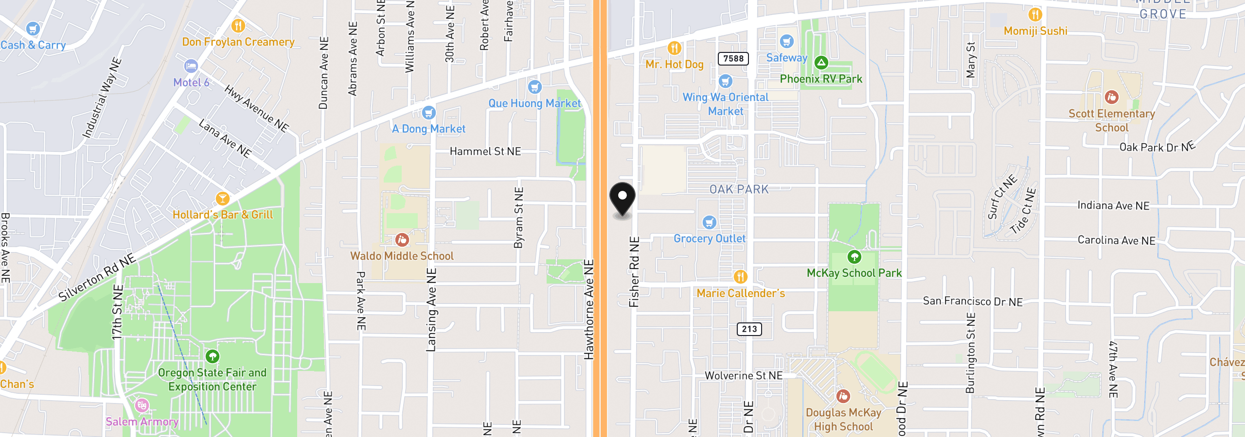 Map showing the location of 2895 Fisher Rd, Salem, OR 97305