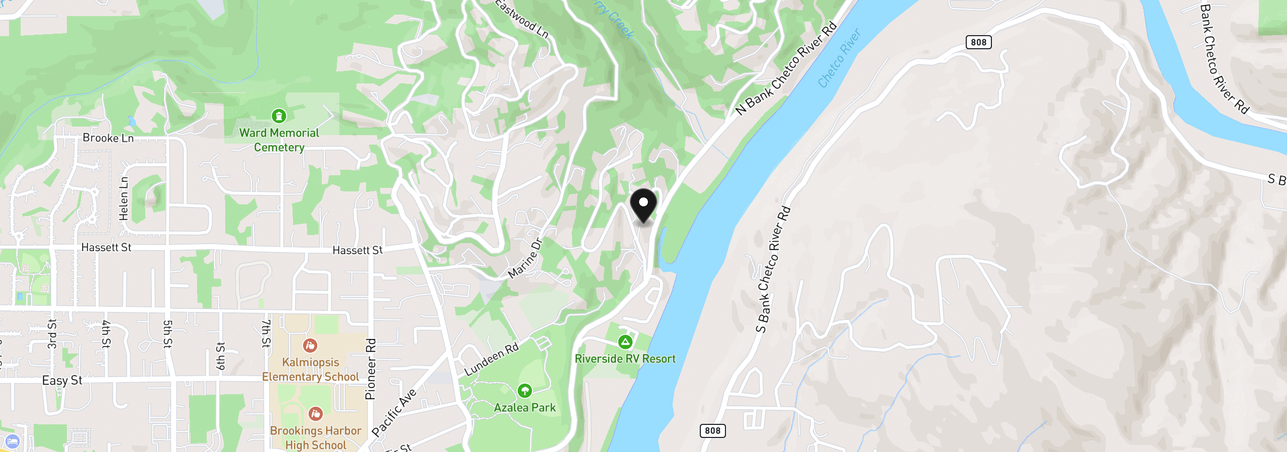 Map showing the location of 16711 Thompson Rd, Brookings, OR 97415
