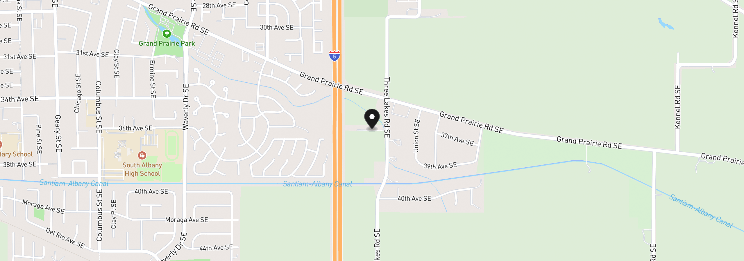 Map showing the location of 3626 Three Lakes Rd SE, Albany, OR 97322