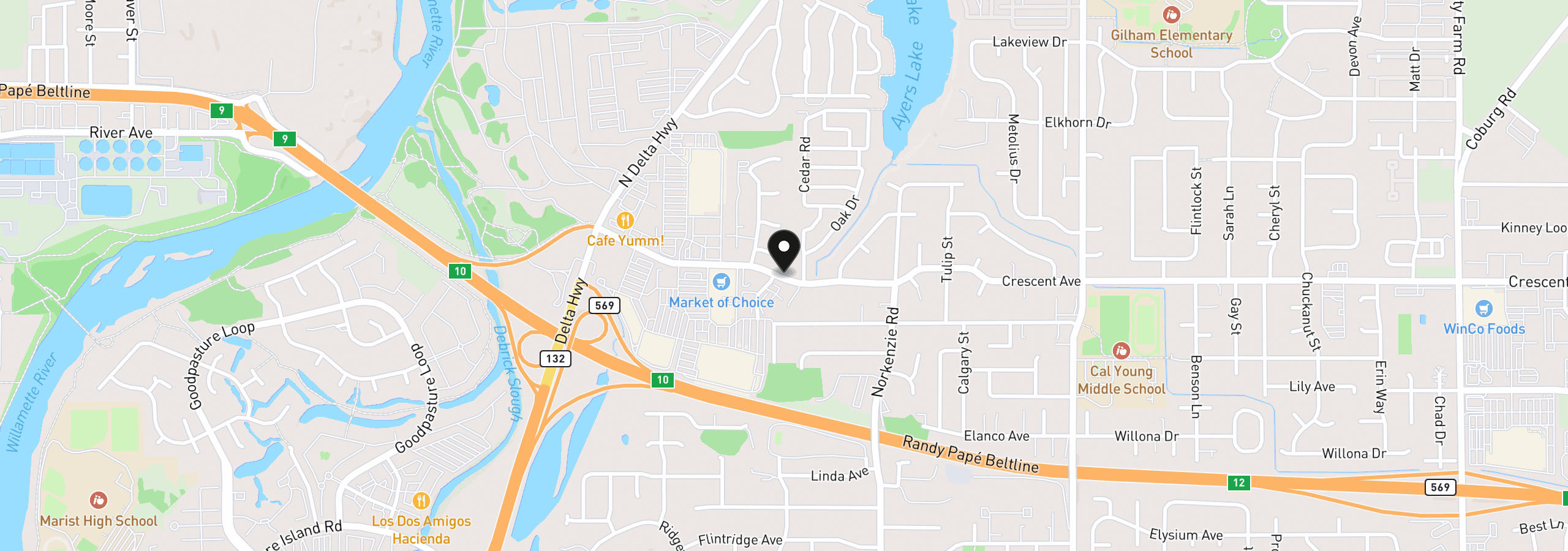 Map showing the location of 1475 Green Acres Rd 76, Eugene, OR 97408