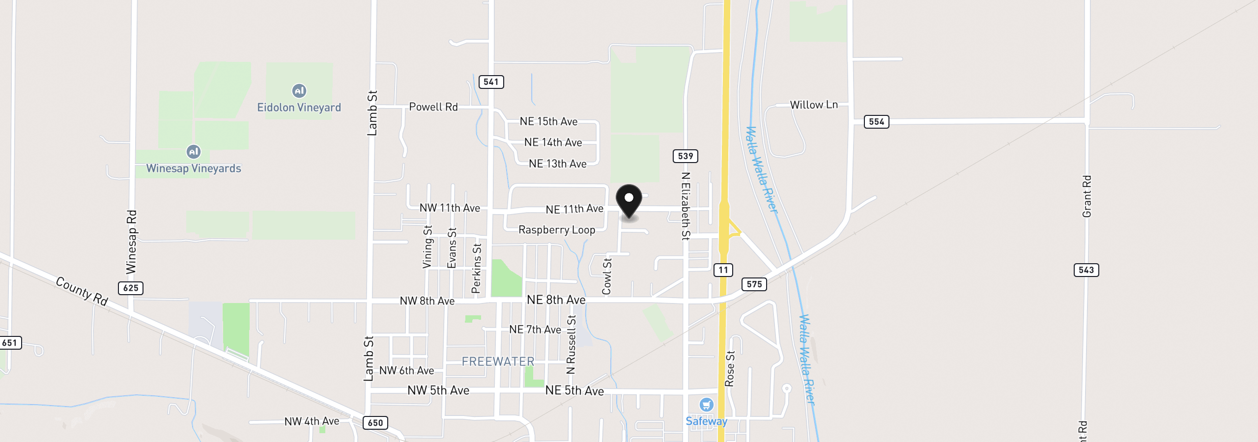 Map showing the location of 910 Cowl St 14, Milton-Freewater, OR 97862