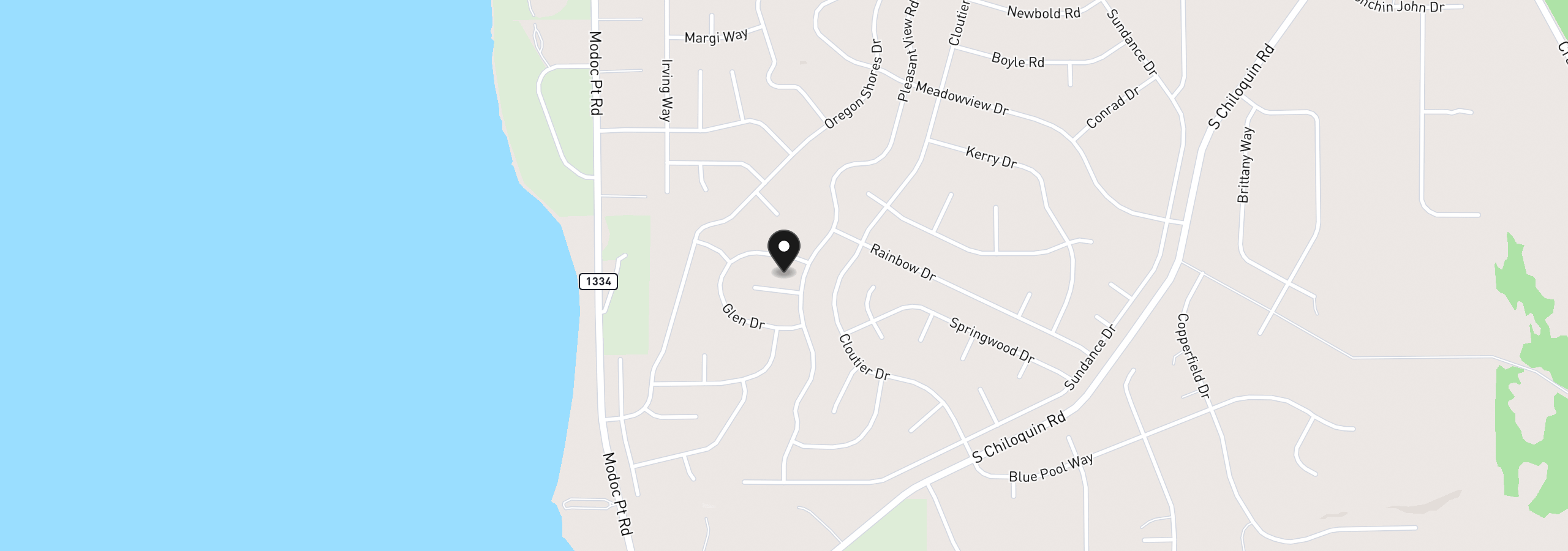 Map showing the location of Glen Dr, Chiloquin, OR 97624