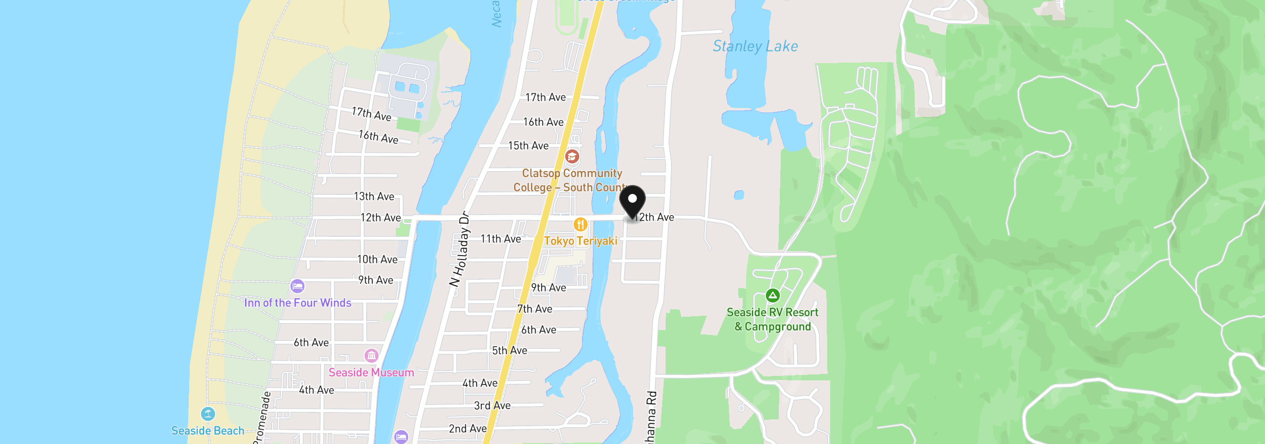 Map showing the location of 1325 12th Ave, Seaside, OR 97138