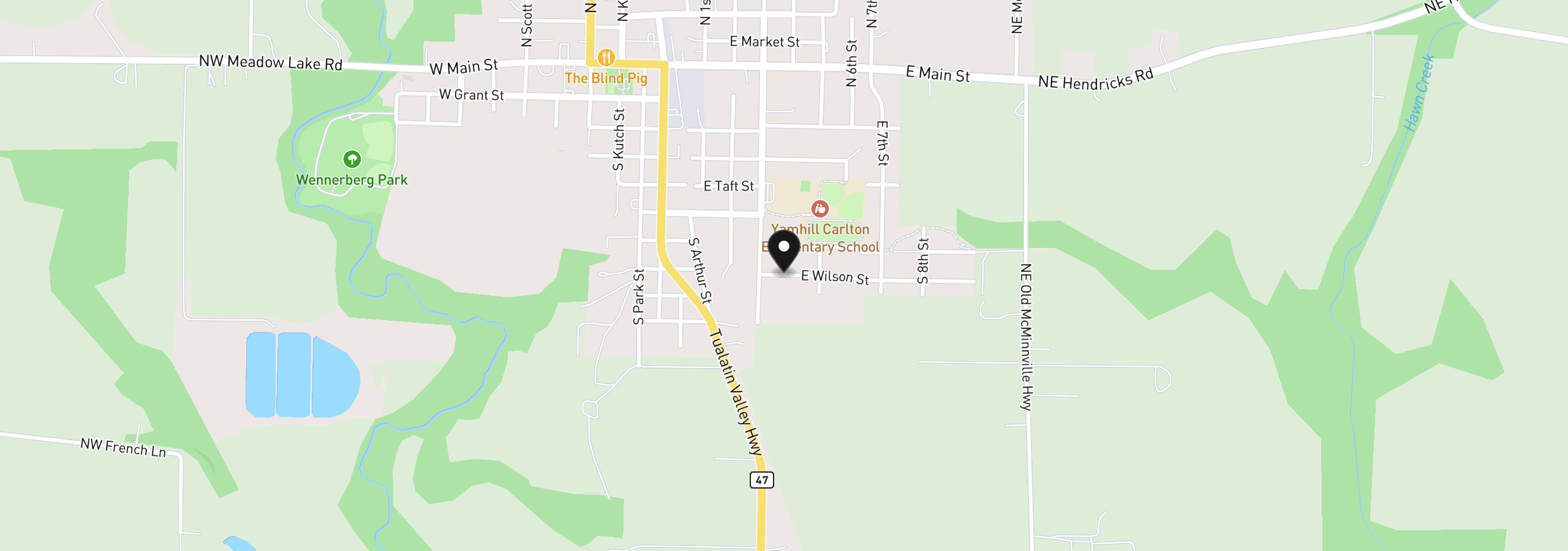 Map showing the location of 328 E Wilson St, Carlton, OR 97111