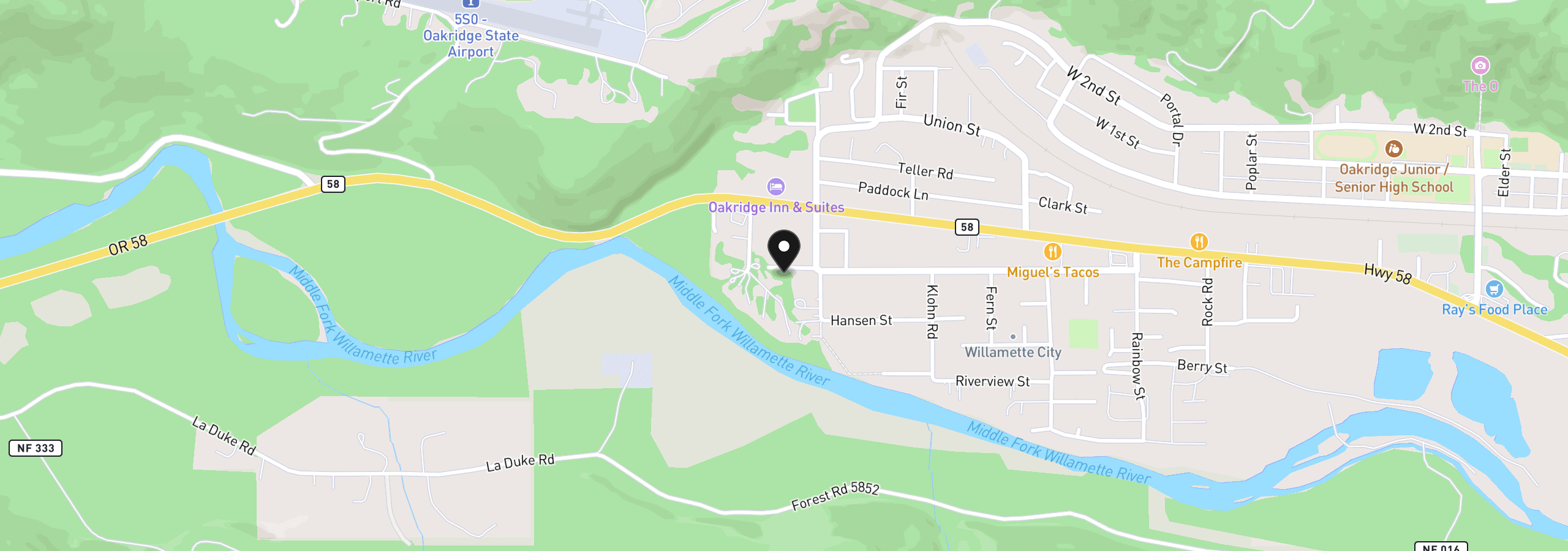 Map showing the location of 47426 School St, Oakridge, OR 97463