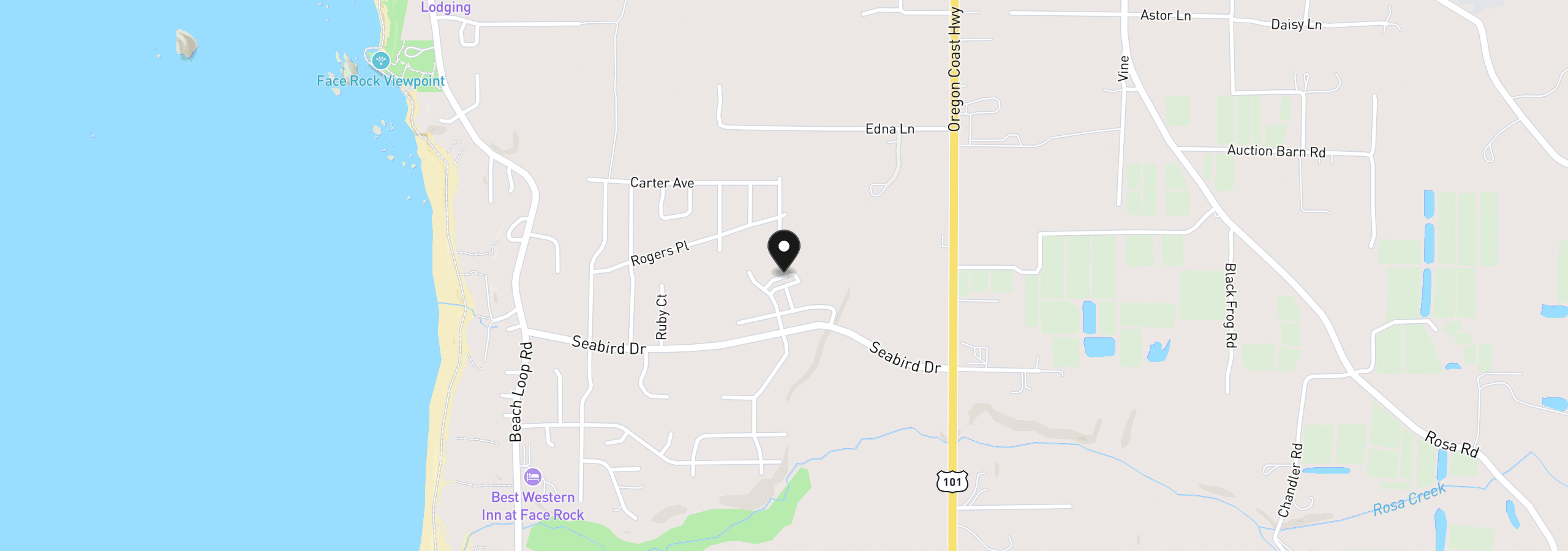 Map showing the location of Shearwater Cir 5, Bandon, OR 97411