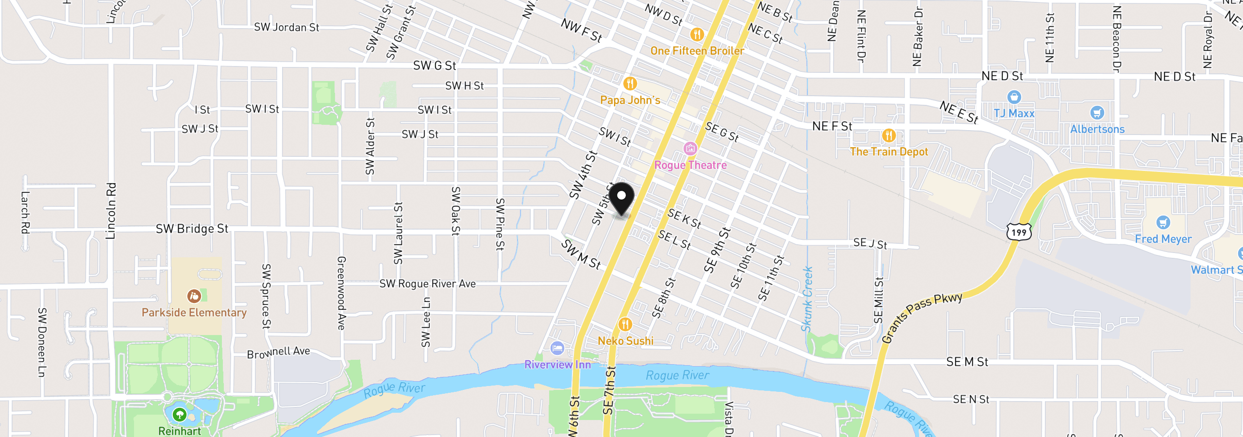 Map showing the location of 139 SW I St, Grants Pass, OR 97526