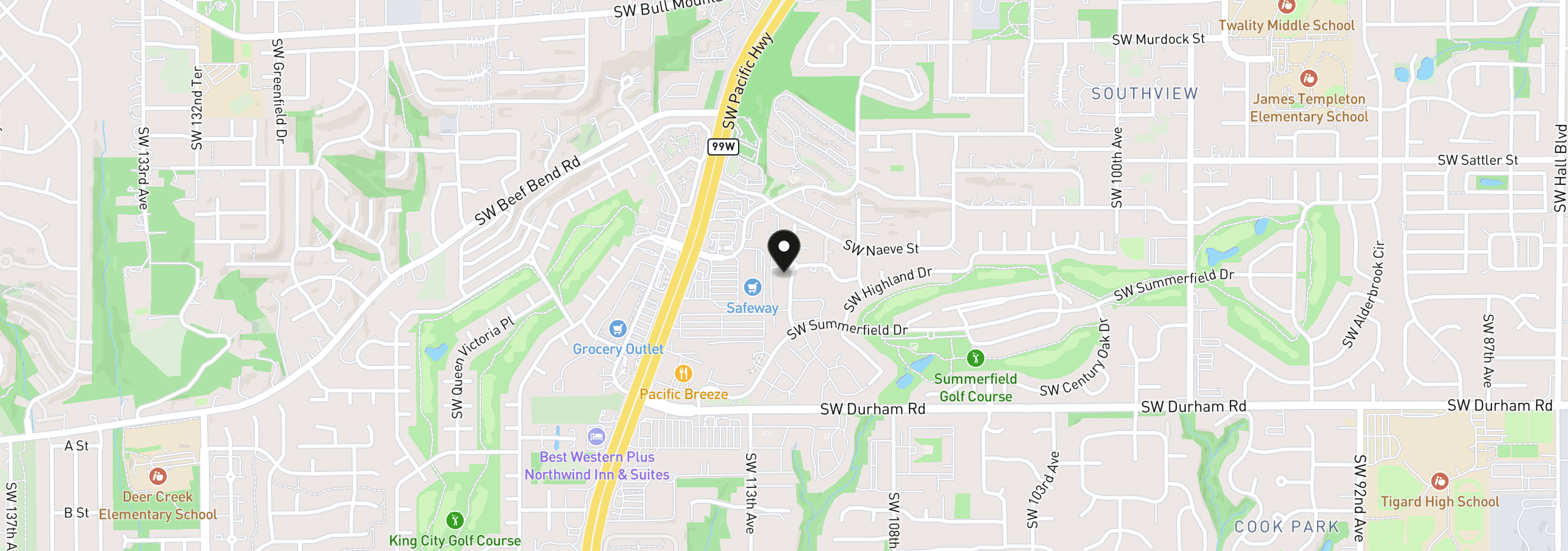 Map showing the location of 15525 SW 114th Ct 29, Tigard, OR 97224