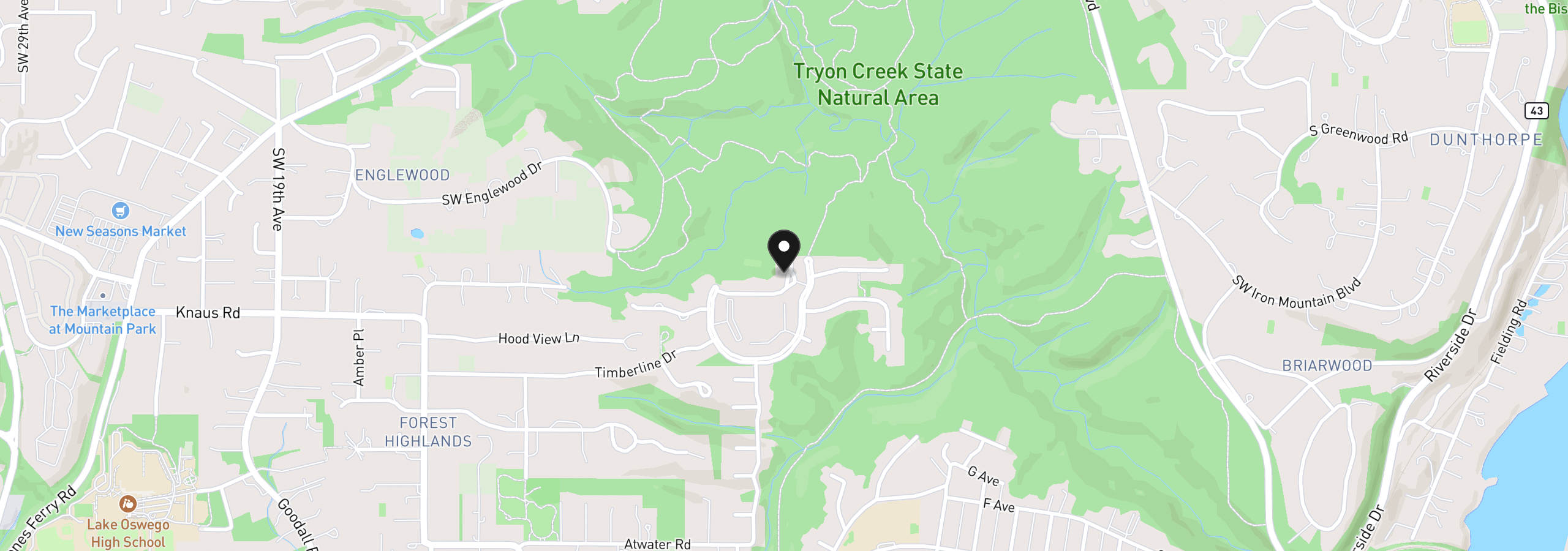 Map showing the location of 1839 Boca Ratan Dr, Lake Oswego, OR 97034