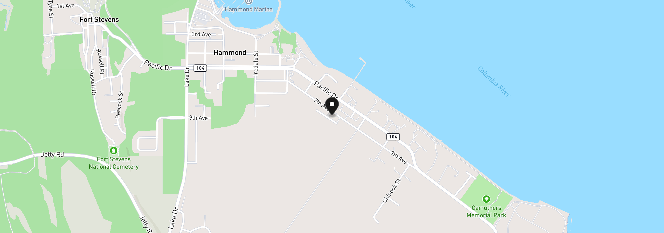 Map showing the location of 590 7th Ave, Hammond, OR 97121