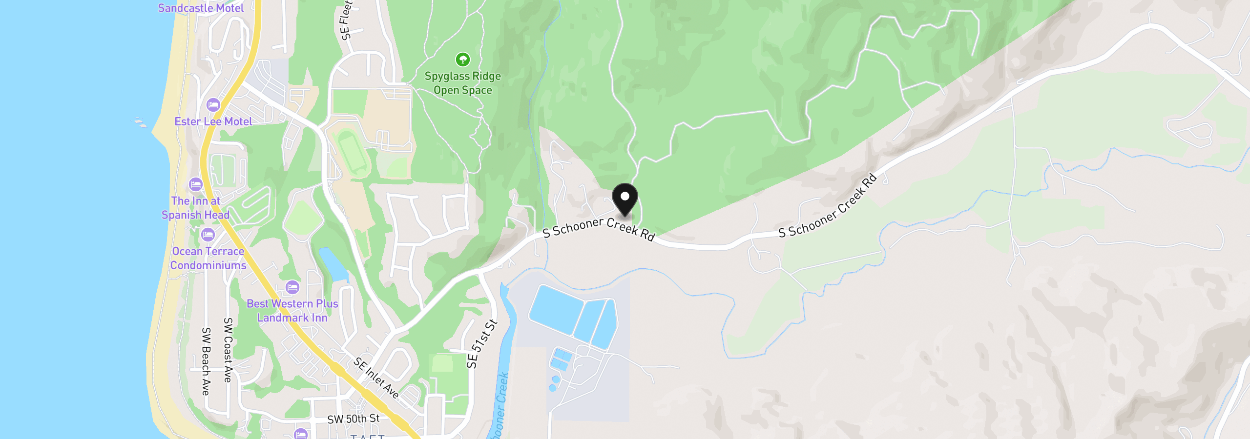 Map showing the location of S Schooner Creek Rd, Lincoln City, OR 97367