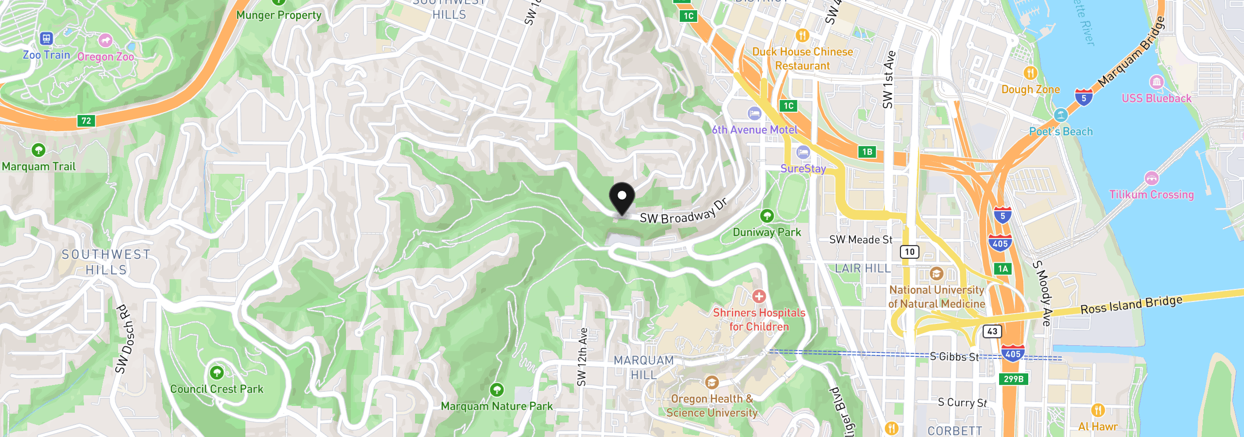 Map showing the location of 0 SW Broadway Dr, Portland, OR 97201