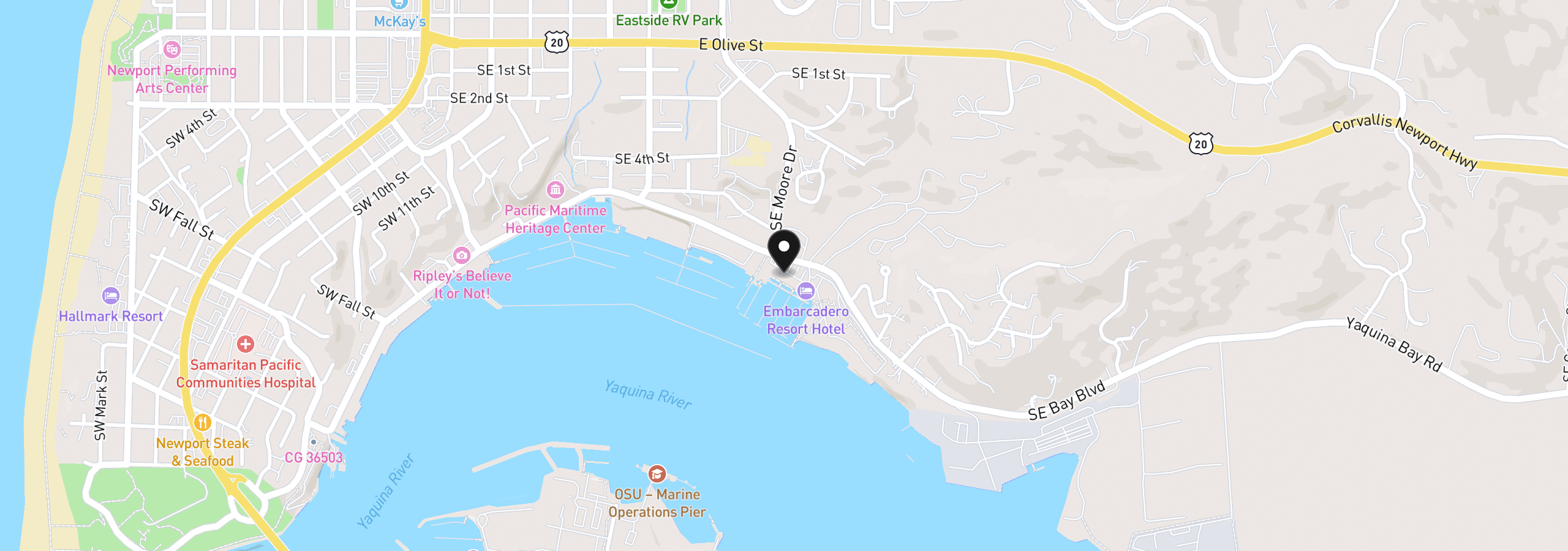 Map showing the location of 890 SE Bay Blvd 305, Newport, OR 97365