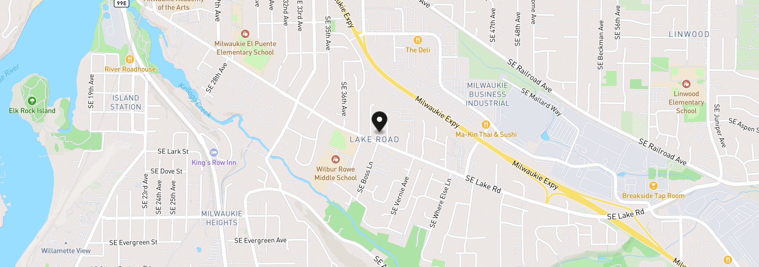Map showing the location of 3805 SE Lake Rd, Milwaukie, OR 97222