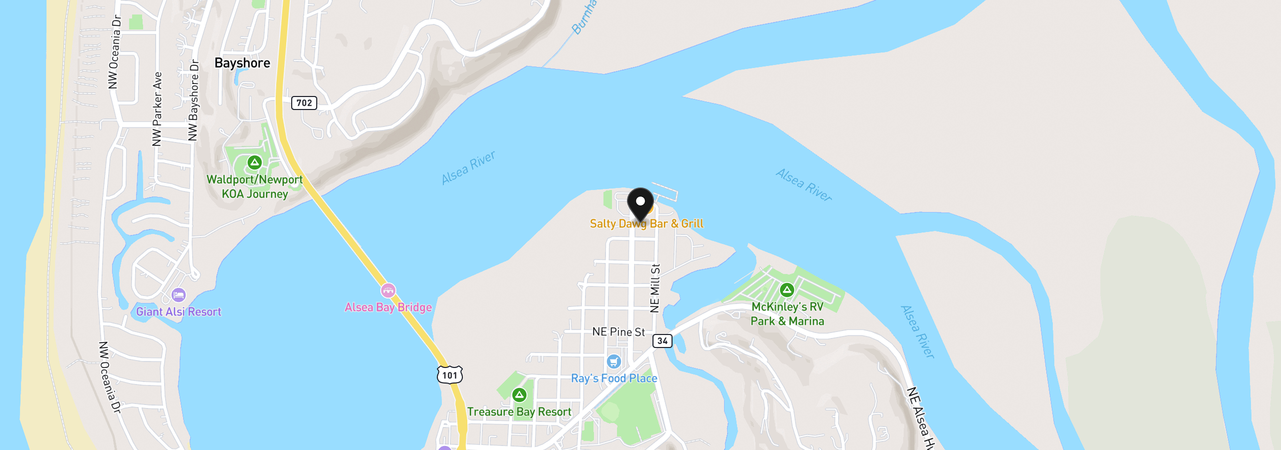 Map showing the location of 1165 NE Broadway St, Waldport, OR 97394