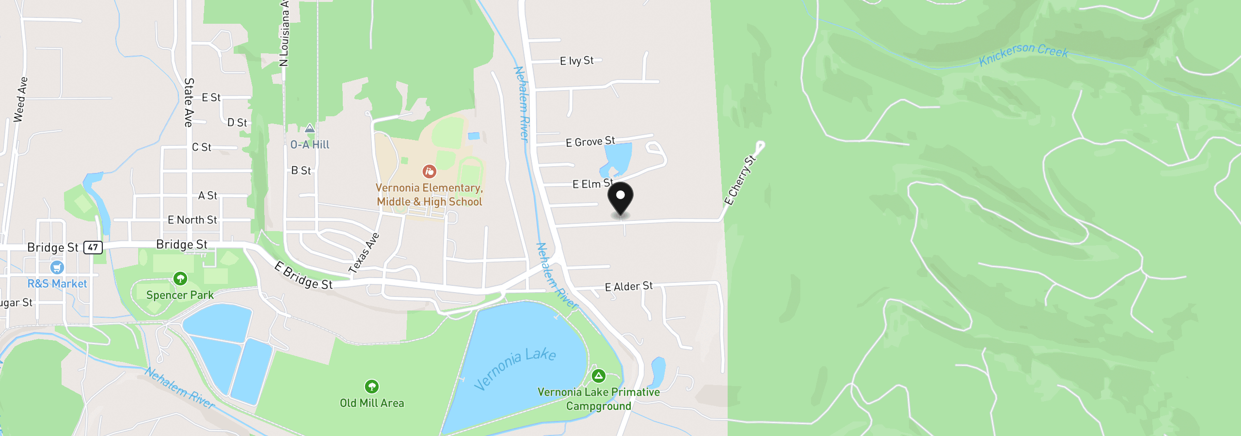 Map showing the location of 1288 Cherry St, Vernonia, OR 97064