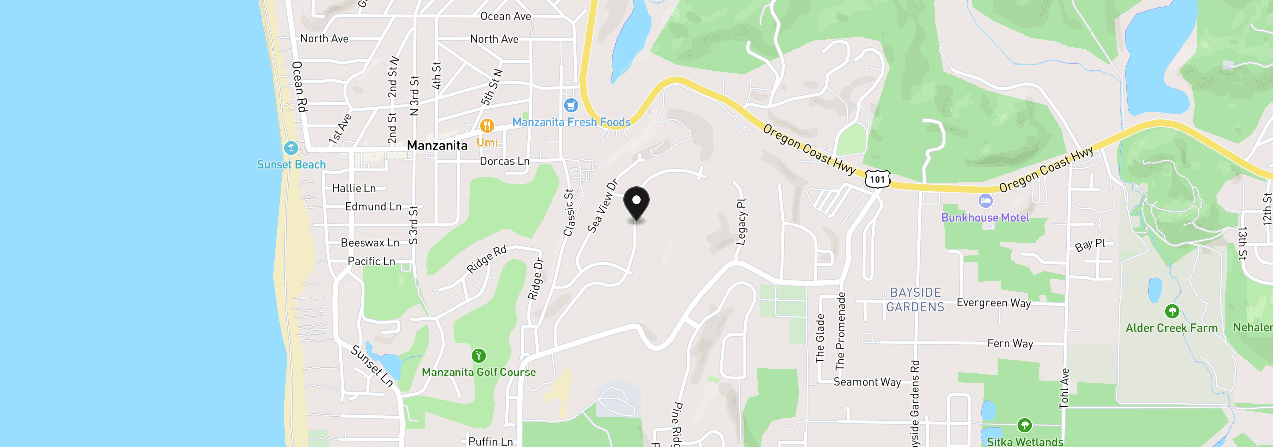 Map showing the location of 486 Meadows Dr, Manzanita, OR 97130