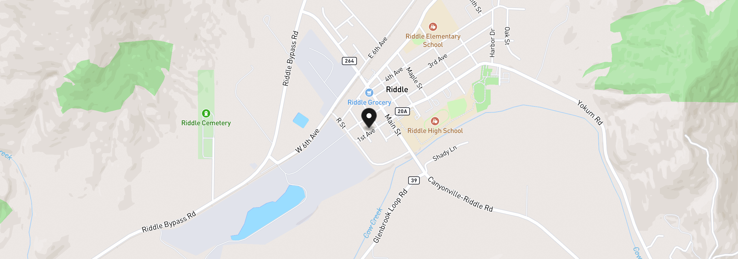 Map showing the location of 222 W 1st Ave, Riddle, OR 97469
