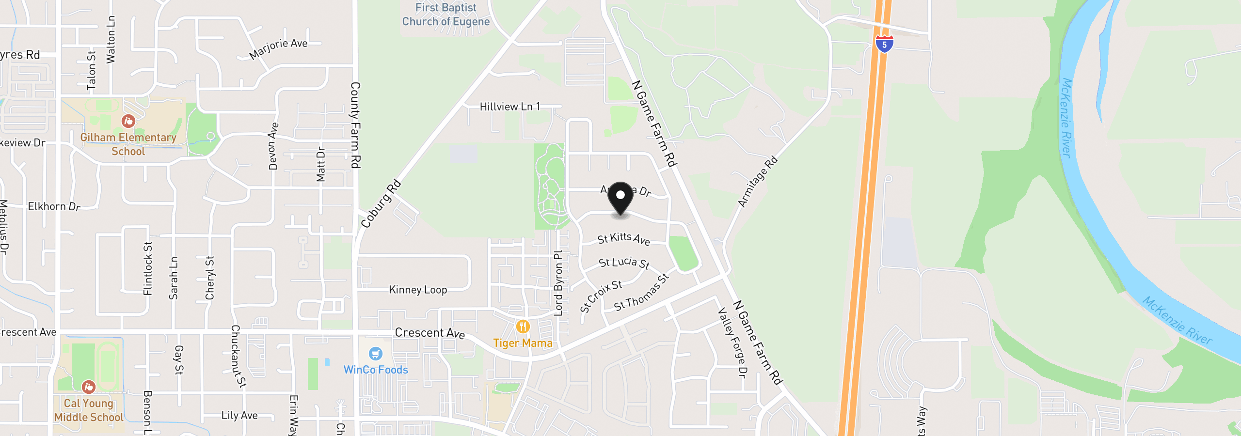 Map showing the location of 2860 Barbados Dr, Eugene, OR 97408