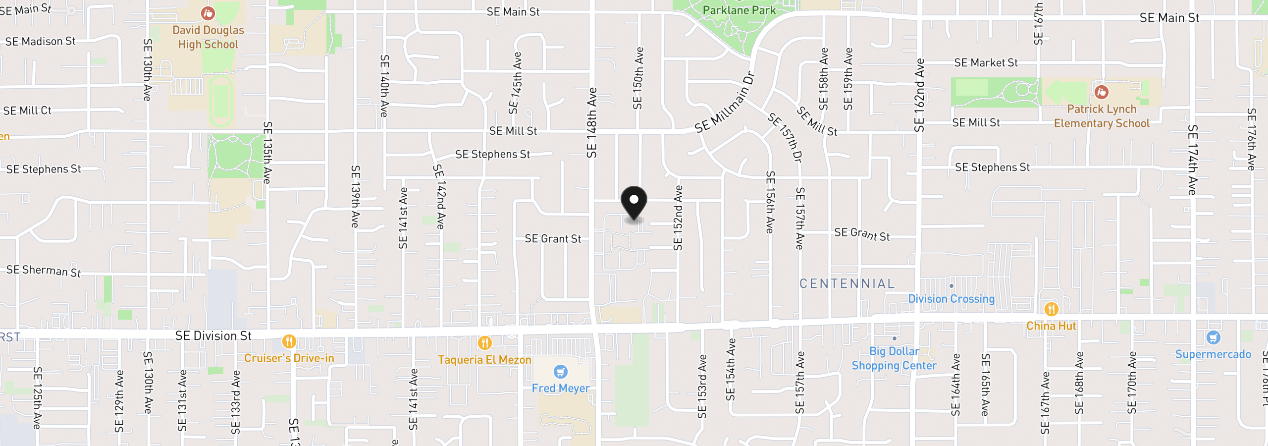 Map showing the location of 14967 SE Grant Ct, Portland, OR 97233