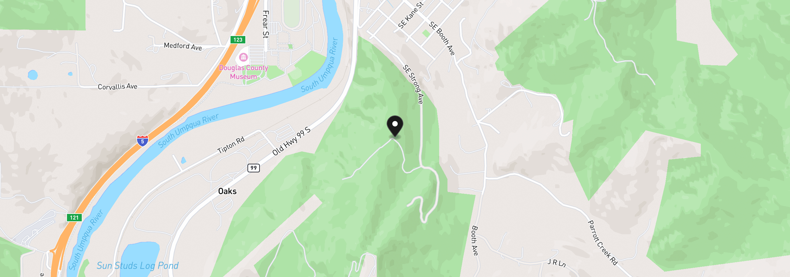 Map showing the location of 1758 SE Strong Ave, Roseburg, OR 97470