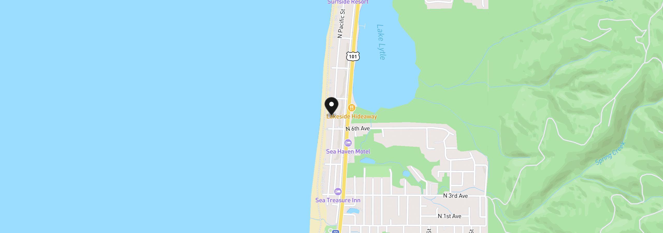 Map showing the location of 633 N Pacific St, Rockaway Beach, OR 97136