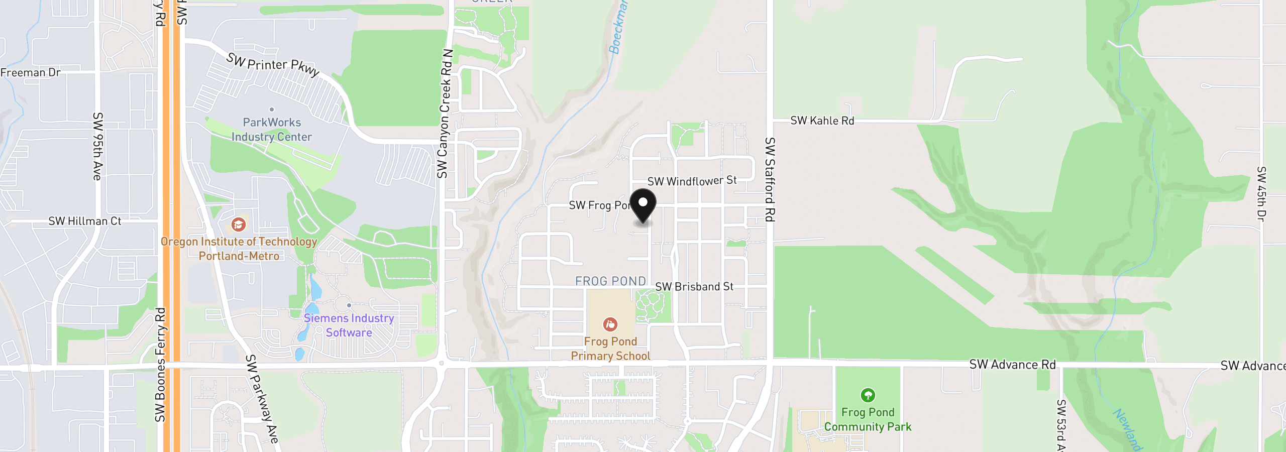 Map showing the location of 27441 SW Ponderosa Ave, Wilsonville, OR 97070