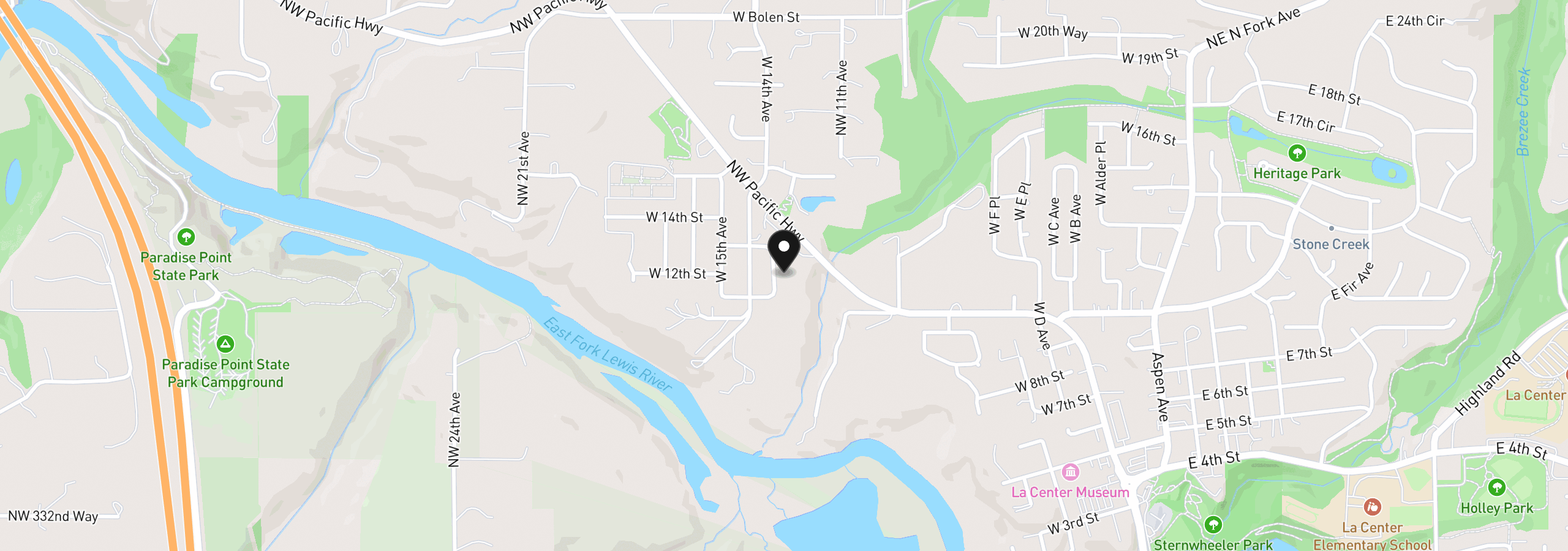 Map showing the location of 1222 W Sparrow Ave, La Center, Wa 98629