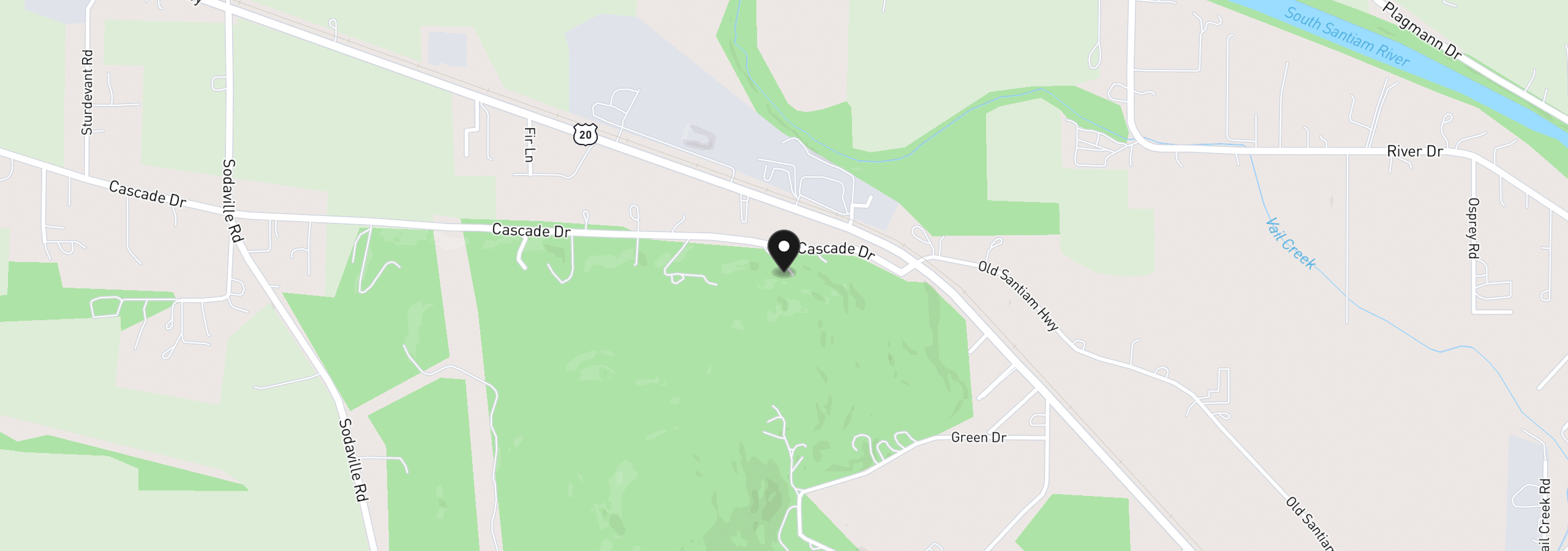 Map showing the location of 2850 Cascade Dr, Lebanon, OR 97355