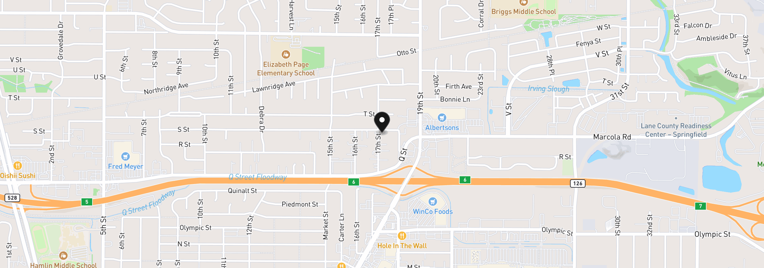 Map showing the location of 1985 17th St, Springfield, OR 97477