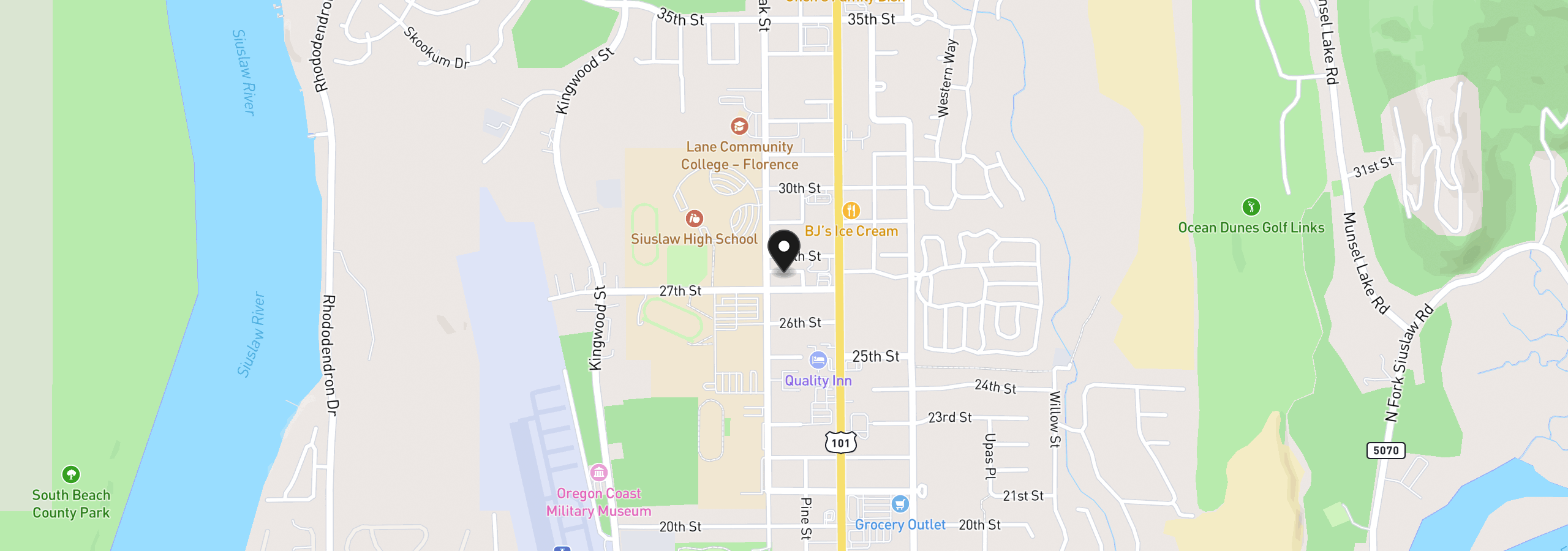 Map showing the location of 1699 27th St 5, Florence, OR 97439
